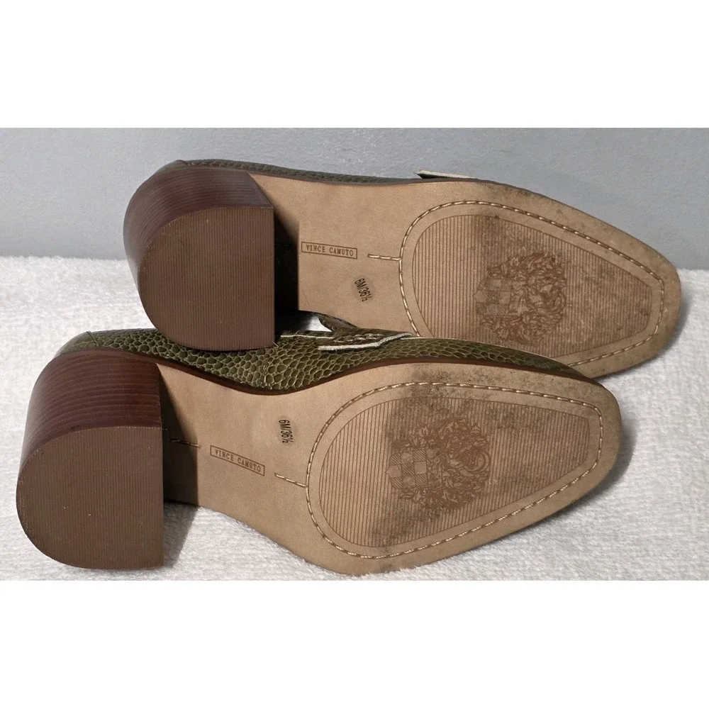 Vince Camuto Carigina Loafers Pumps Croc Leather Heels Olive Size 6